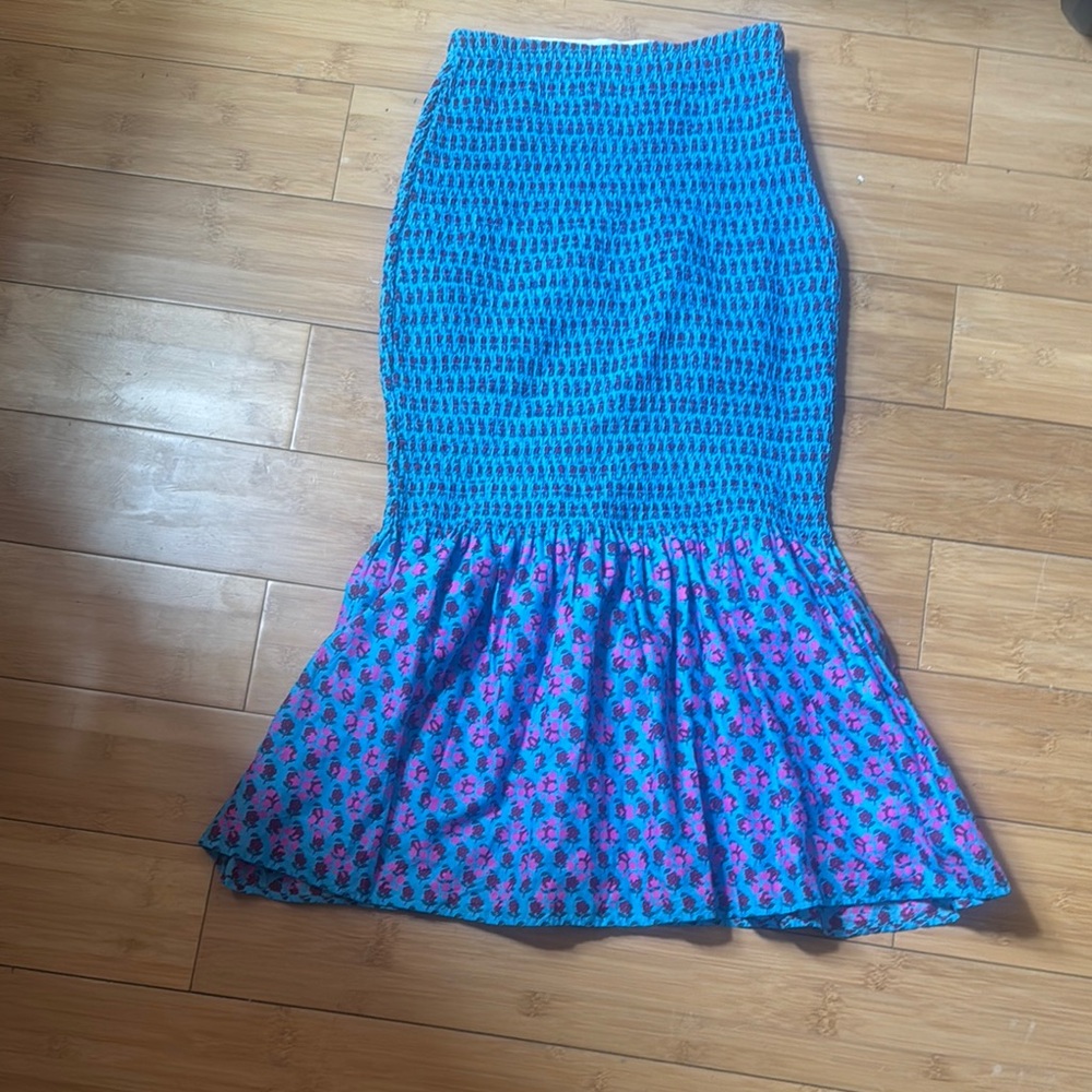 J. Crew Blue Midi Trumpet Skirt with Ruffled Hem